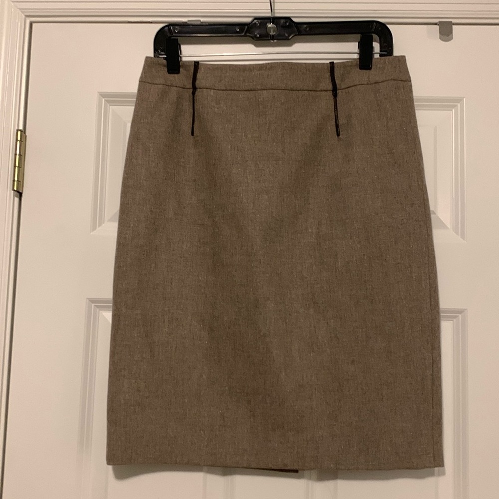 Worth lined wool and leather skirt